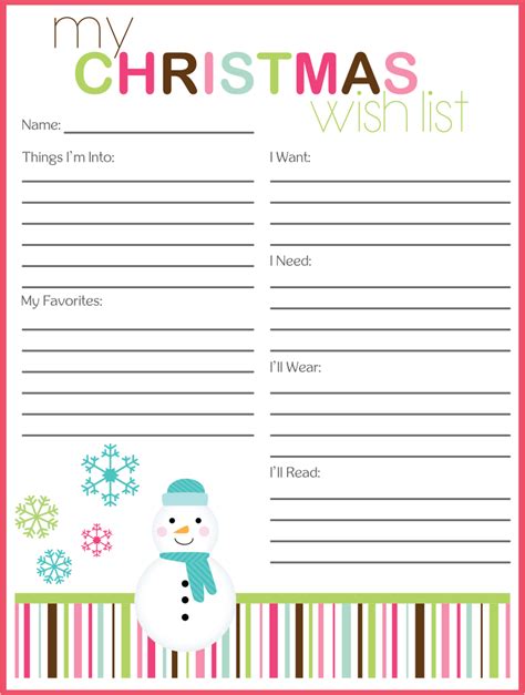 Free Printable Christmas Wish List Template